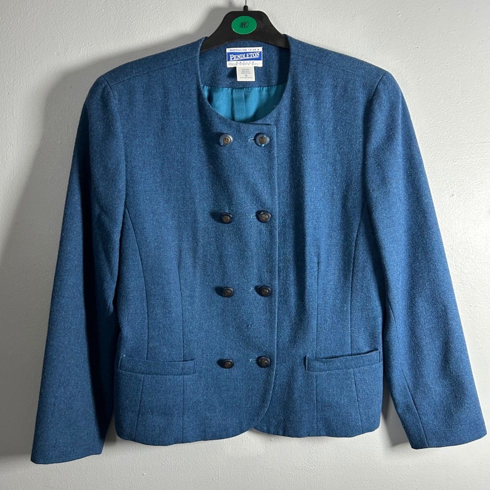 Pendleton Petite Blue 100% Virgin Wool Double Breasted Blazer Jacket 12P